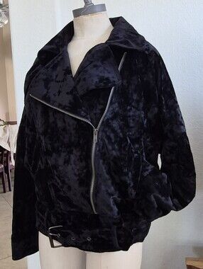Mystree Crushed Velvet Waist Belt, Asymmetric Zip Up Jacket Sz Medium